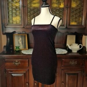 F21 Black Velvet Bodycon Dress with Red Glitter Pinstripes size S/M